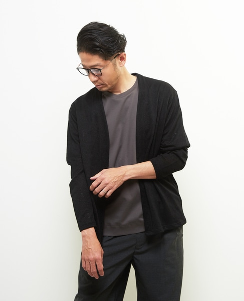 ジャガードメッシュボタンレスカーディガン 詳細画像 ブラック 2