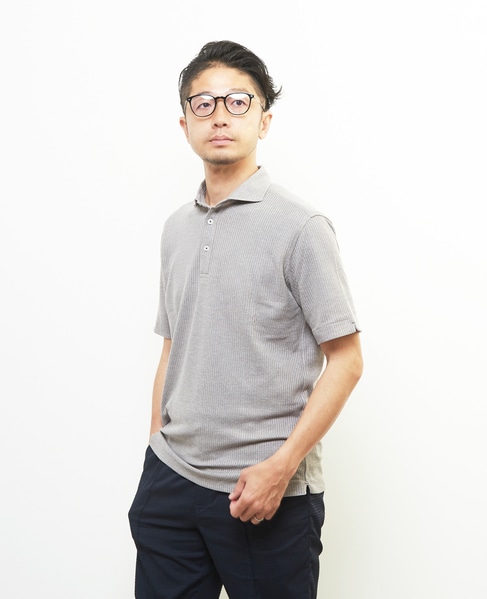 リンクスストライプ 半袖ホリゾンタルカラーポロシャツ 詳細画像 グレー 8