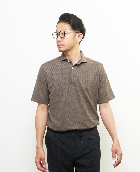 リンクスストライプ 半袖ホリゾンタルカラーポロシャツ 詳細画像 ブラウン 2