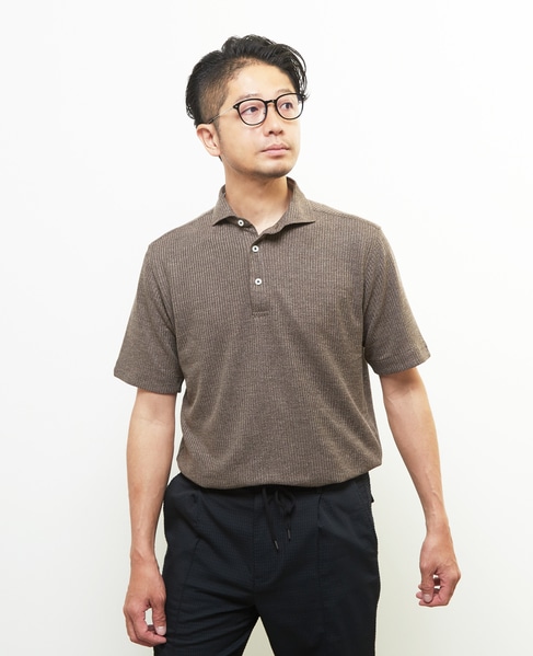 リンクスストライプ 半袖ホリゾンタルカラーポロシャツ 詳細画像 ブラウン 3