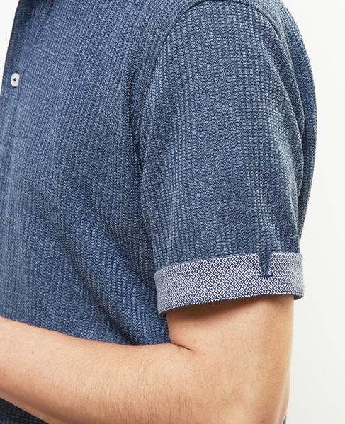 リンクスストライプ 半袖ホリゾンタルカラーポロシャツ 詳細画像 ネイビー 5