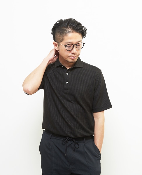 リンクスストライプ 半袖ホリゾンタルカラーポロシャツ 詳細画像 ブラック 1