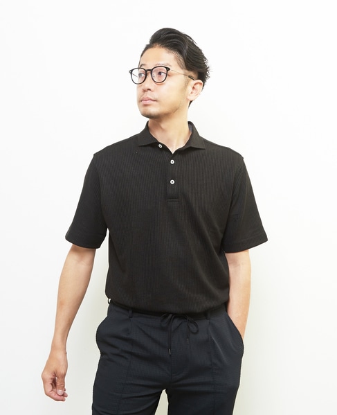 リンクスストライプ 半袖ホリゾンタルカラーポロシャツ 詳細画像 ブラック 3