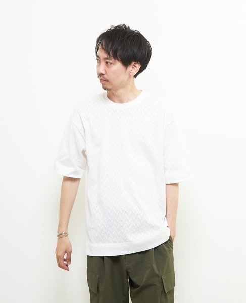 ヘリンボーンメッシュハーフスリーブTシャツ 詳細画像 ホワイト 1