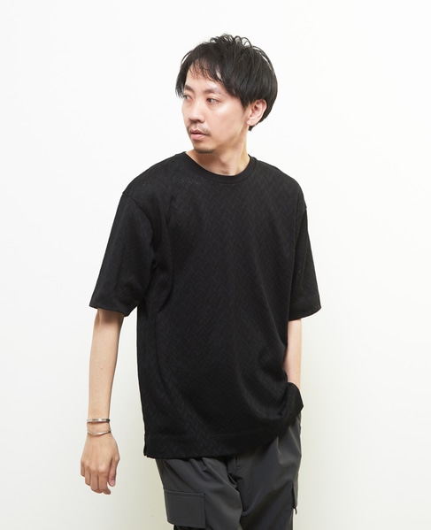 ヘリンボーンメッシュハーフスリーブTシャツ 詳細画像 ブラック 1