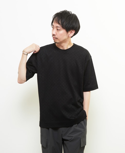 ヘリンボーンメッシュハーフスリーブTシャツ 詳細画像 ブラック 3