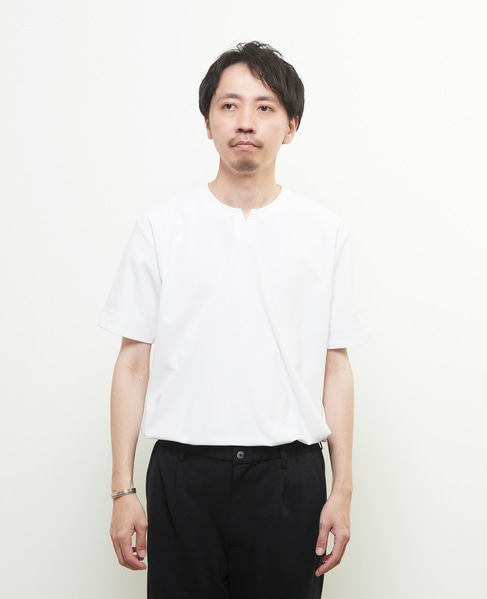 ダイヤモンドメッシュ半袖キーネックTシャツ 詳細画像 ホワイト 2