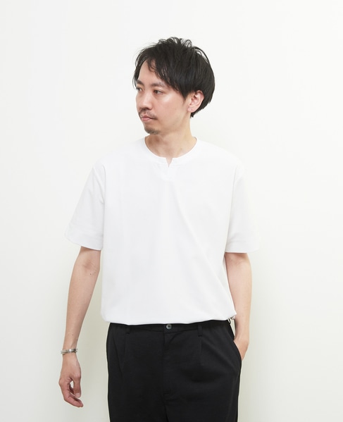 ダイヤモンドメッシュ半袖キーネックTシャツ 詳細画像 ホワイト 8