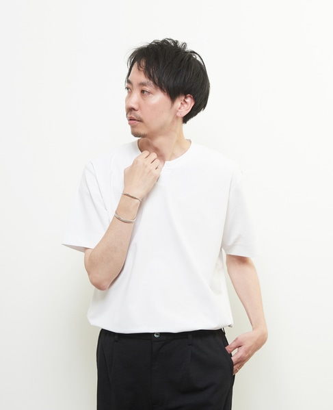 ダイヤモンドメッシュ半袖キーネックTシャツ 詳細画像 ホワイト 9