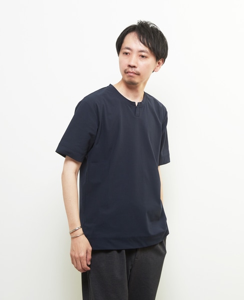 ダイヤモンドメッシュ半袖キーネックTシャツ 詳細画像 ネイビー 1