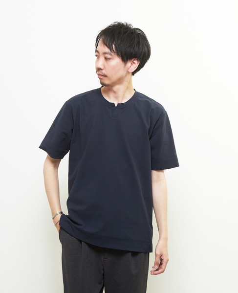 ダイヤモンドメッシュ半袖キーネックTシャツ 詳細画像 ネイビー 2