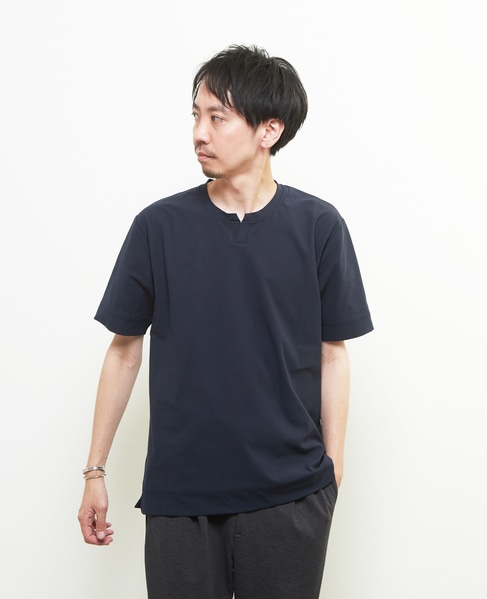 ダイヤモンドメッシュ半袖キーネックTシャツ 詳細画像 ネイビー 3