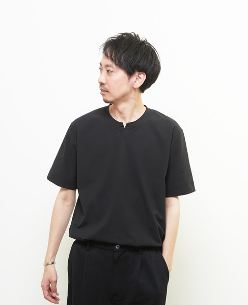 ダイヤモンドメッシュ半袖キーネックTシャツ 詳細画像 ブラック 2