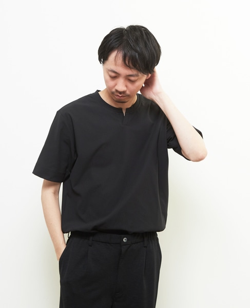 ダイヤモンドメッシュ半袖キーネックTシャツ 詳細画像 ブラック 3