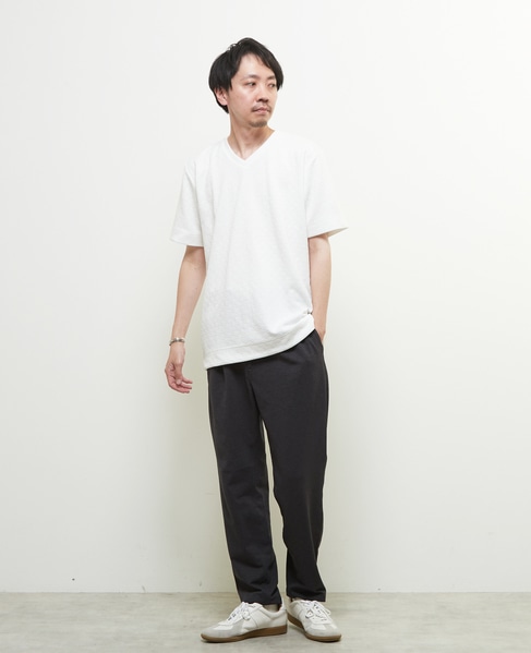 ジオメトリックブリスターVネックハーフスリーブTシャツ 詳細画像 ホワイト 11