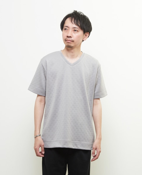 ジオメトリックブリスターVネックハーフスリーブTシャツ 詳細画像 ホワイト 2