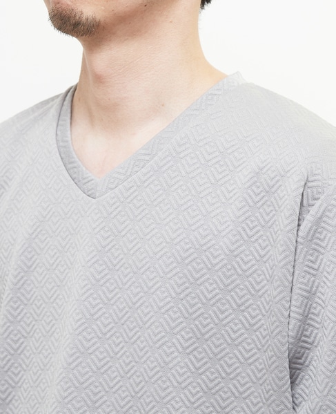 ジオメトリックブリスターVネックハーフスリーブTシャツ 詳細画像 ホワイト 6