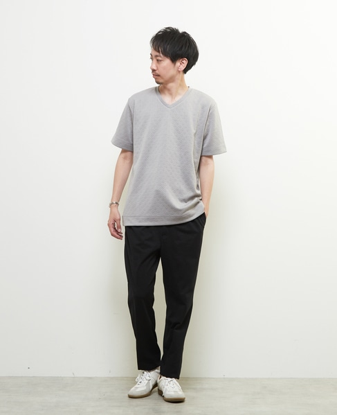 ジオメトリックブリスターVネックハーフスリーブTシャツ 詳細画像 グレー 5