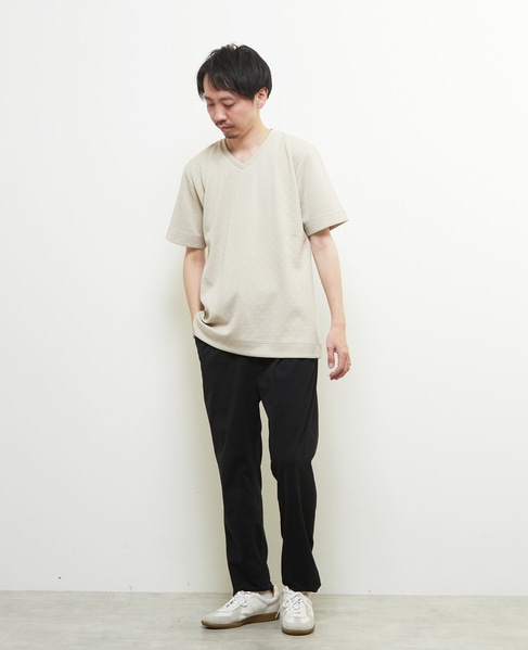 ジオメトリックブリスターVネックハーフスリーブTシャツ 詳細画像 ベージュ 5
