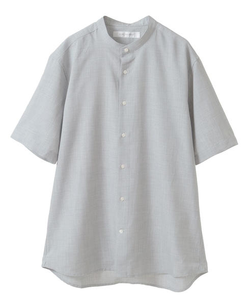 リネンライクスラブエステル / スタンダード半袖バンドカラーシャツ 詳細画像 ベージュ 10