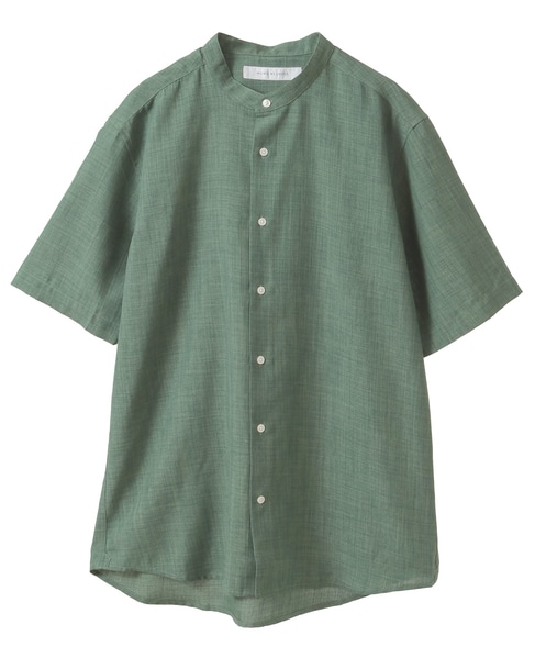 リネンライクスラブエステル / スタンダード半袖バンドカラーシャツ 詳細画像 ベージュ 12