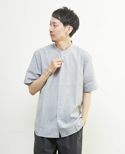 リネンライクスラブエステル / スタンダード半袖バンドカラーシャツ 詳細画像 ベージュ 20