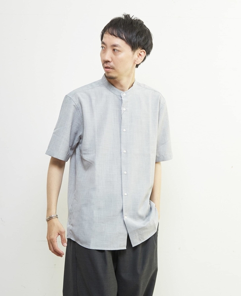 リネンライクスラブエステル / スタンダード半袖バンドカラーシャツ 詳細画像 ベージュ 21