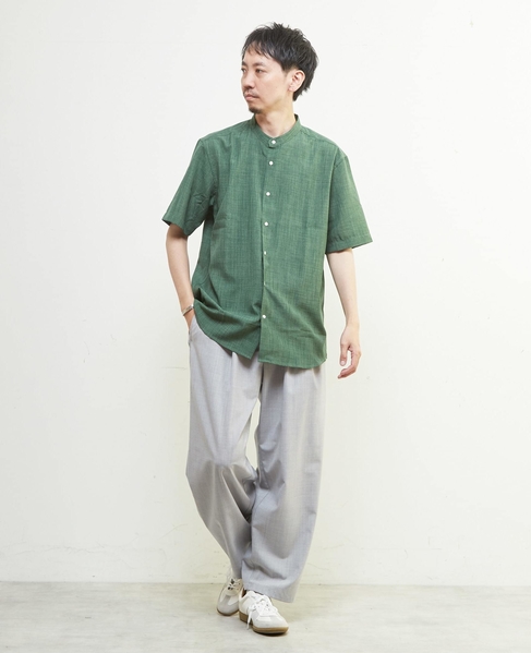 リネンライクスラブエステル / スタンダード半袖バンドカラーシャツ 詳細画像 ベージュ 26