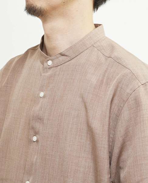 リネンライクスラブエステル / スタンダード半袖バンドカラーシャツ 詳細画像 ベージュ 6