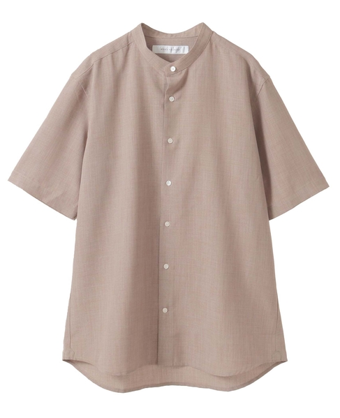 リネンライクスラブエステル / スタンダード半袖バンドカラーシャツ 詳細画像 ベージュ 8