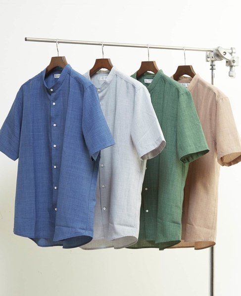 リネンライクスラブエステル / スタンダード半袖バンドカラーシャツ 詳細画像 ライトブルー 6