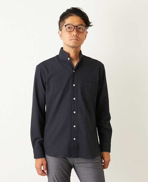 スリムフィットワンピースカラーシャツ 詳細画像 ネイビー 1