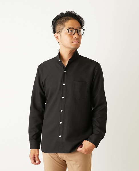 スリムフィットワンピースカラーシャツ 詳細画像 ブラック 1