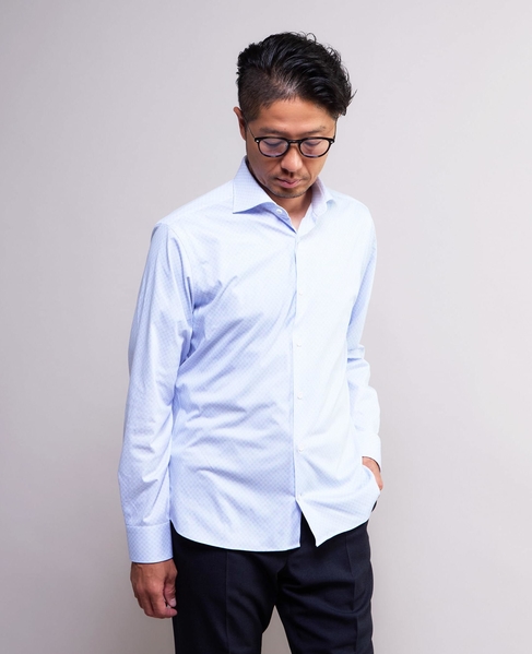 HITOYOSHIダブルネーム ｜ プレミアムコットンジャージ ワイドカラーシャツ 詳細画像 ブルー 1