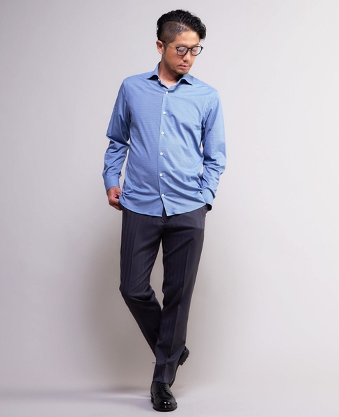 HITOYOSHIダブルネーム ｜ プレミアムコットンジャージ ワイドカラーシャツ 詳細画像 ブルー 21