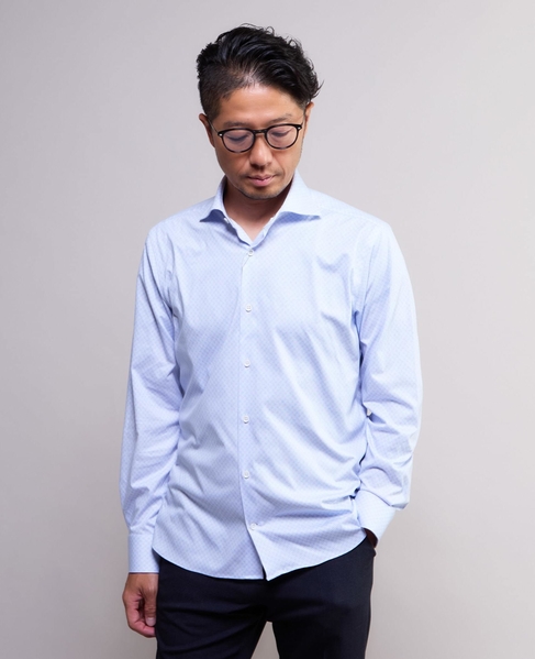 HITOYOSHIダブルネーム ｜ プレミアムコットンジャージ ワイドカラーシャツ 詳細画像 ブルー 9