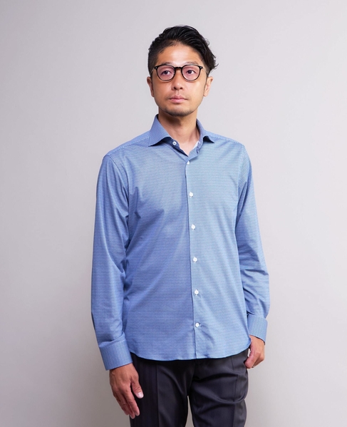 HITOYOSHIダブルネーム ｜ プレミアムコットンジャージ ワイドカラーシャツ 詳細画像 ネイビー 1