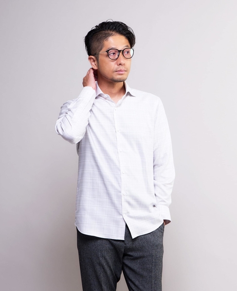 HITOYOSHIダブルネーム ｜ クラシカルチェック ワイドカラーシャツ 詳細画像 ホワイト 1