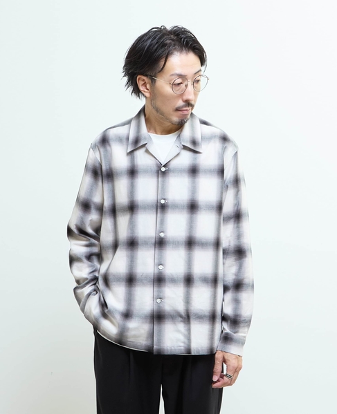 オンブレチェックオープンカラーシャツ 詳細画像 ライトグレー 15