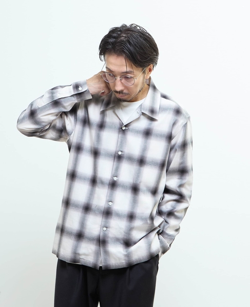 オンブレチェックオープンカラーシャツ 詳細画像 ライトグレー 16