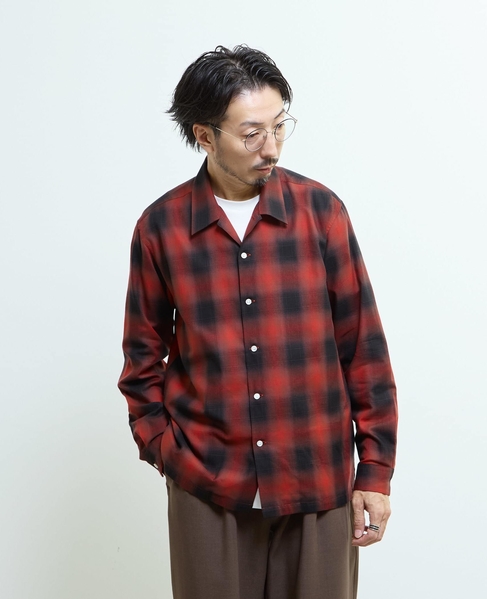 オンブレチェックオープンカラーシャツ 詳細画像 レッド 1
