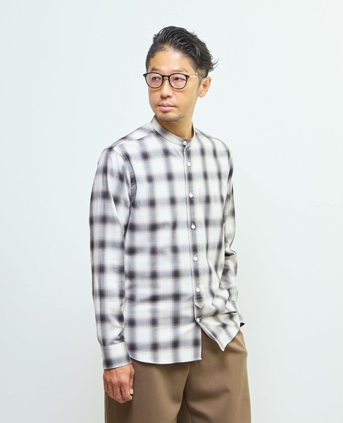 HITOYOSHIダブルネーム ｜ オンブレチェックバンドカラーシャツ 詳細画像 ライトグレー 13