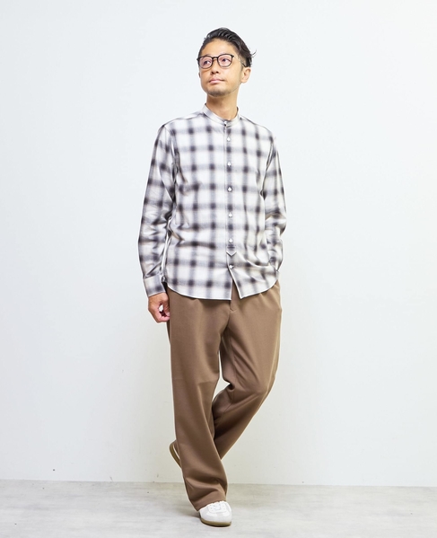 HITOYOSHIダブルネーム ｜ オンブレチェックバンドカラーシャツ 詳細画像 ライトグレー 15