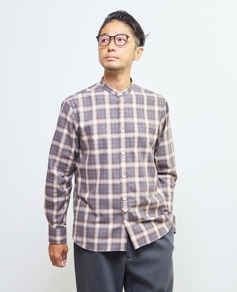 HITOYOSHIダブルネーム ｜ オンブレチェックバンドカラーシャツ 詳細画像 ライトグレー 19