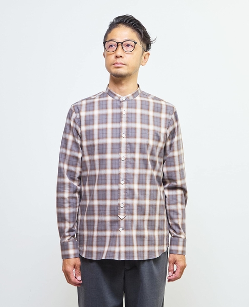 HITOYOSHIダブルネーム ｜ オンブレチェックバンドカラーシャツ 詳細画像 ライトグレー 2