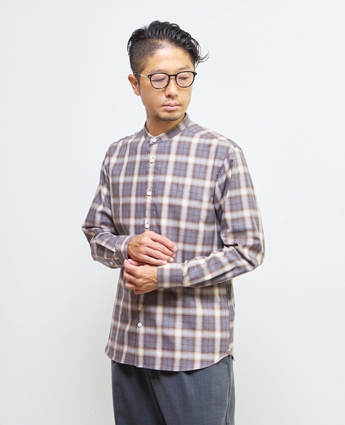 HITOYOSHIダブルネーム ｜ オンブレチェックバンドカラーシャツ 詳細画像 ライトグレー 20