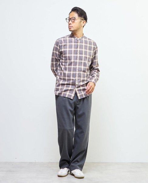 HITOYOSHIダブルネーム ｜ オンブレチェックバンドカラーシャツ 詳細画像 ライトグレー 22