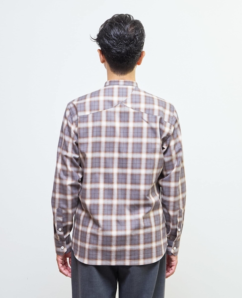HITOYOSHIダブルネーム ｜ オンブレチェックバンドカラーシャツ 詳細画像 ライトグレー 4