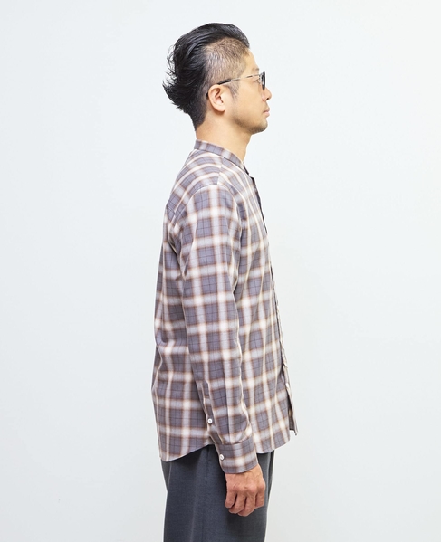 HITOYOSHIダブルネーム ｜ オンブレチェックバンドカラーシャツ 詳細画像 ライトグレー 5