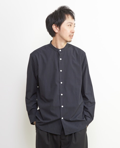 ウーリーピンストライプバンドカラーシャツ 詳細画像 グレー 19